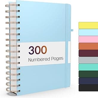 Forvencer Lined Spiral Journal Notebook with 300 Numbered Pages, A5 College Ruled Thick Journals for Writing with 100GSM Paper, Hardcover Notebooks with Contents for Work, School, Women, Men, Sky Blue