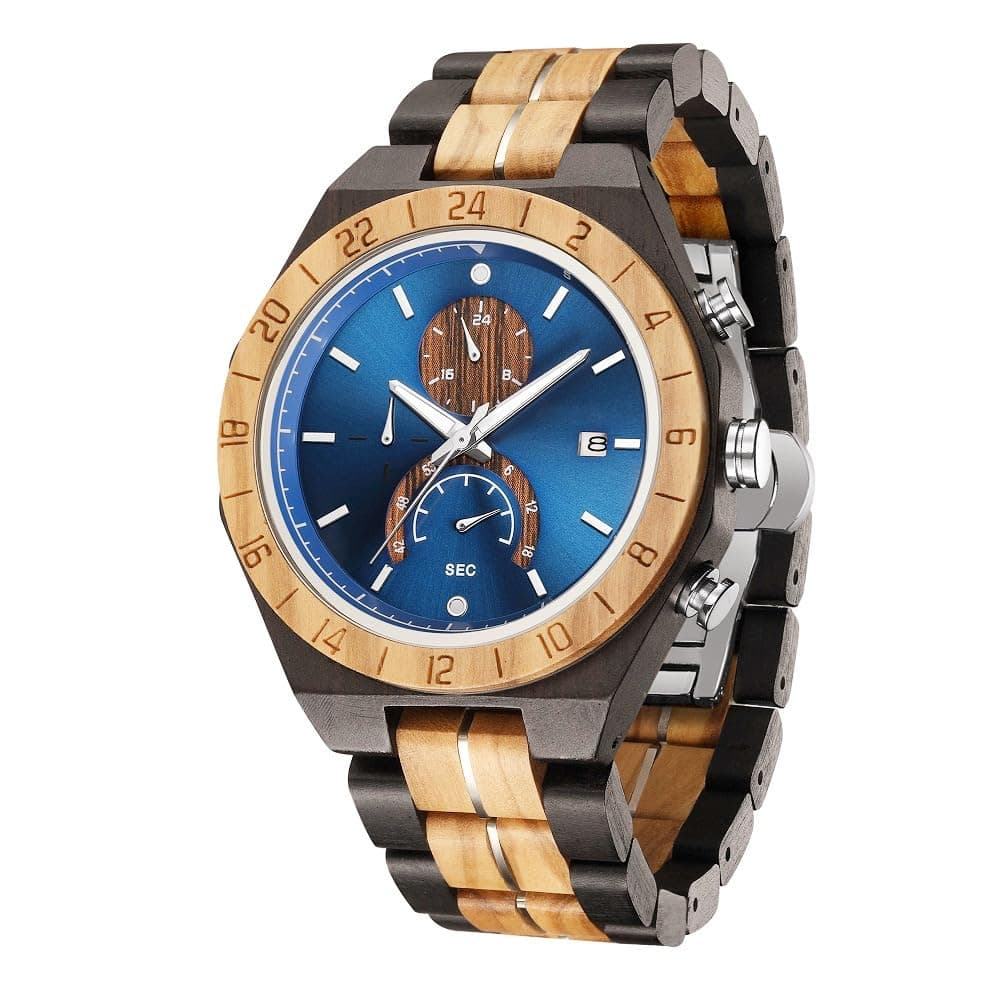 Wooden Watch for Men Women, Stylish Chronograph Military Casual Calendar Wood Watches