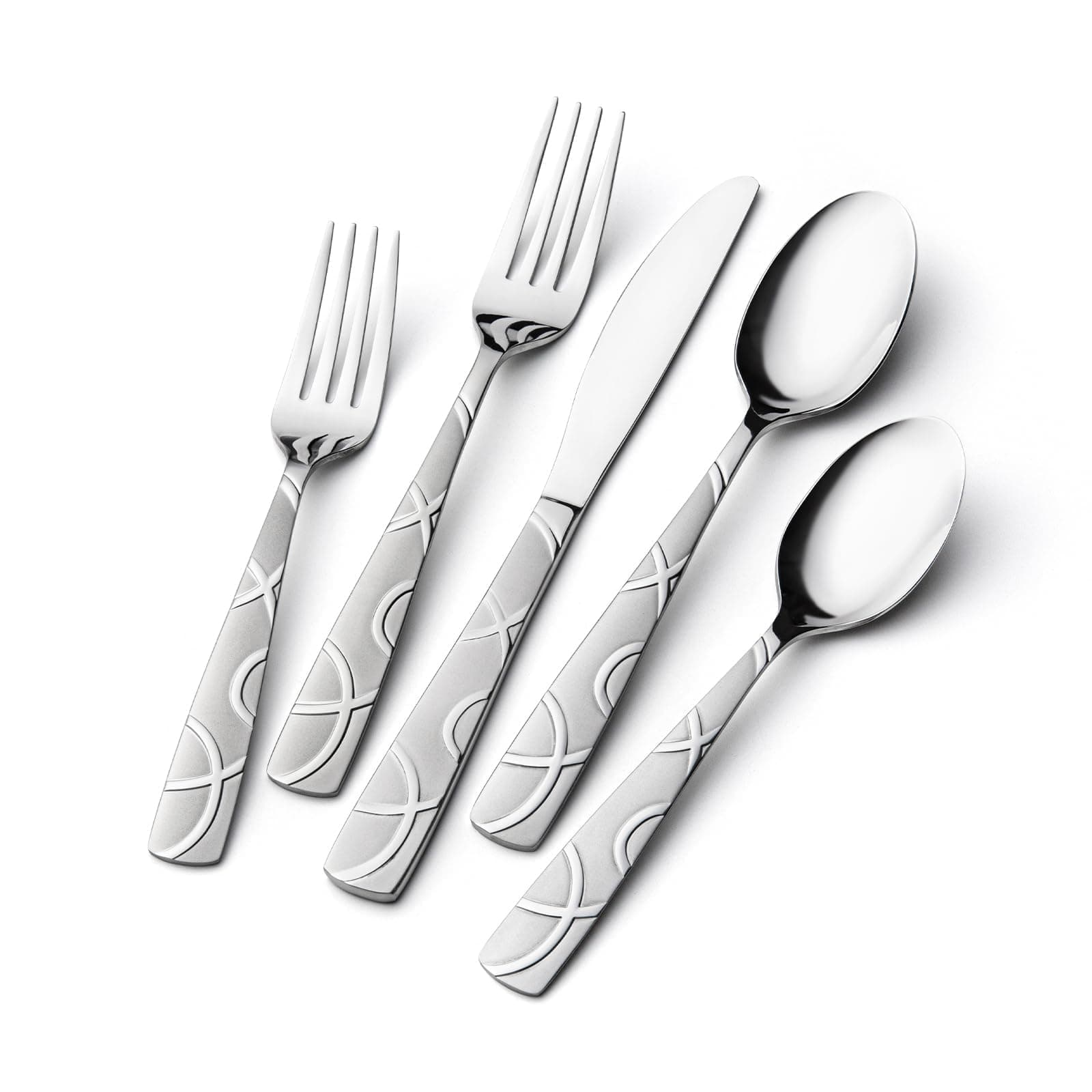 HIKAA 40PCS Stainless Steel Silverware Set, Modern Flatware Set for Kitchen, Mirror Polished Cutlery Set with Forks, Spoons and Knives，Dishwasher Safe