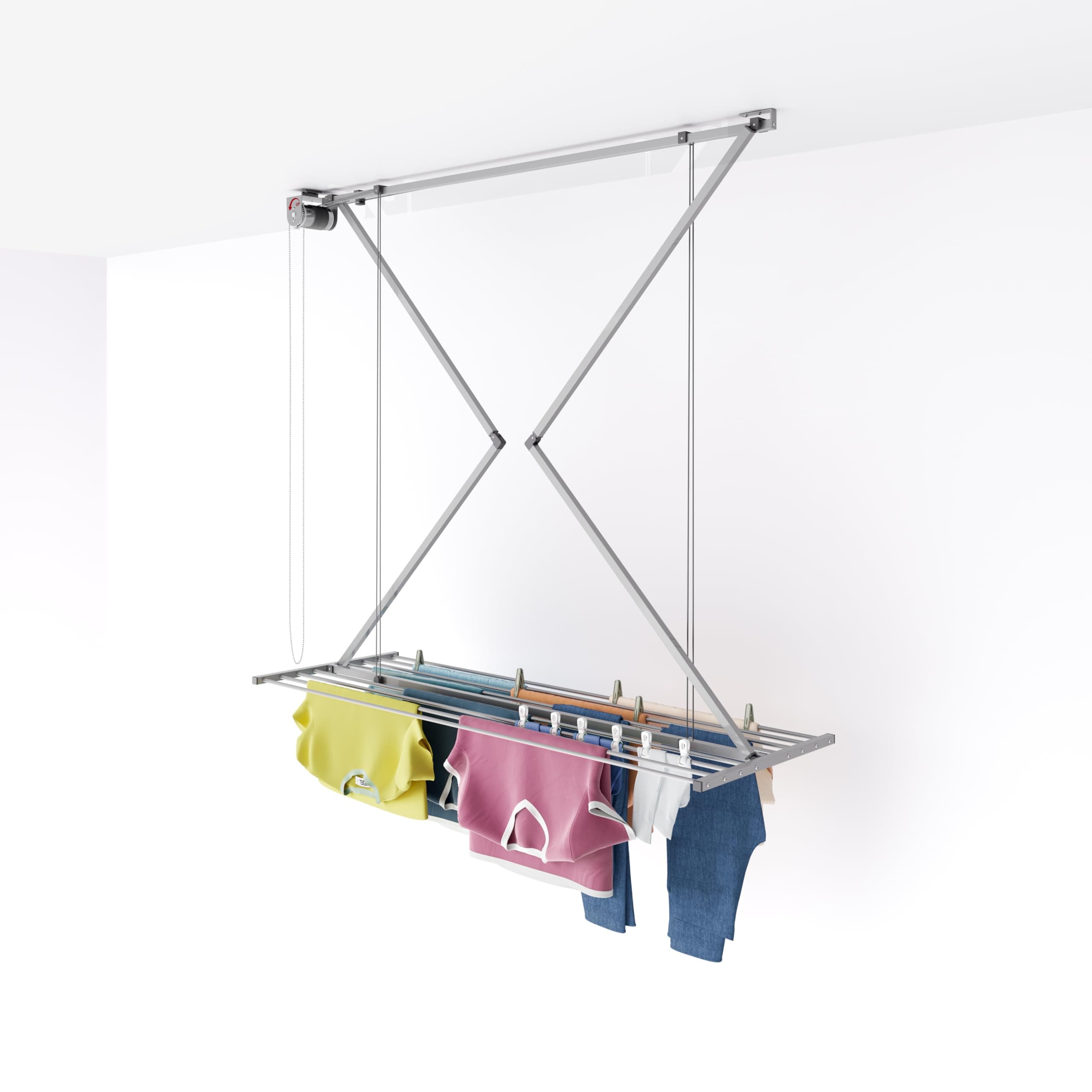 foxydry Mini Ceiling Mounted Clothes Drying Rack Pulley Clothes Dryer Vertical Folding Laundry Drying Rack (150cm / 59.05", Gray)