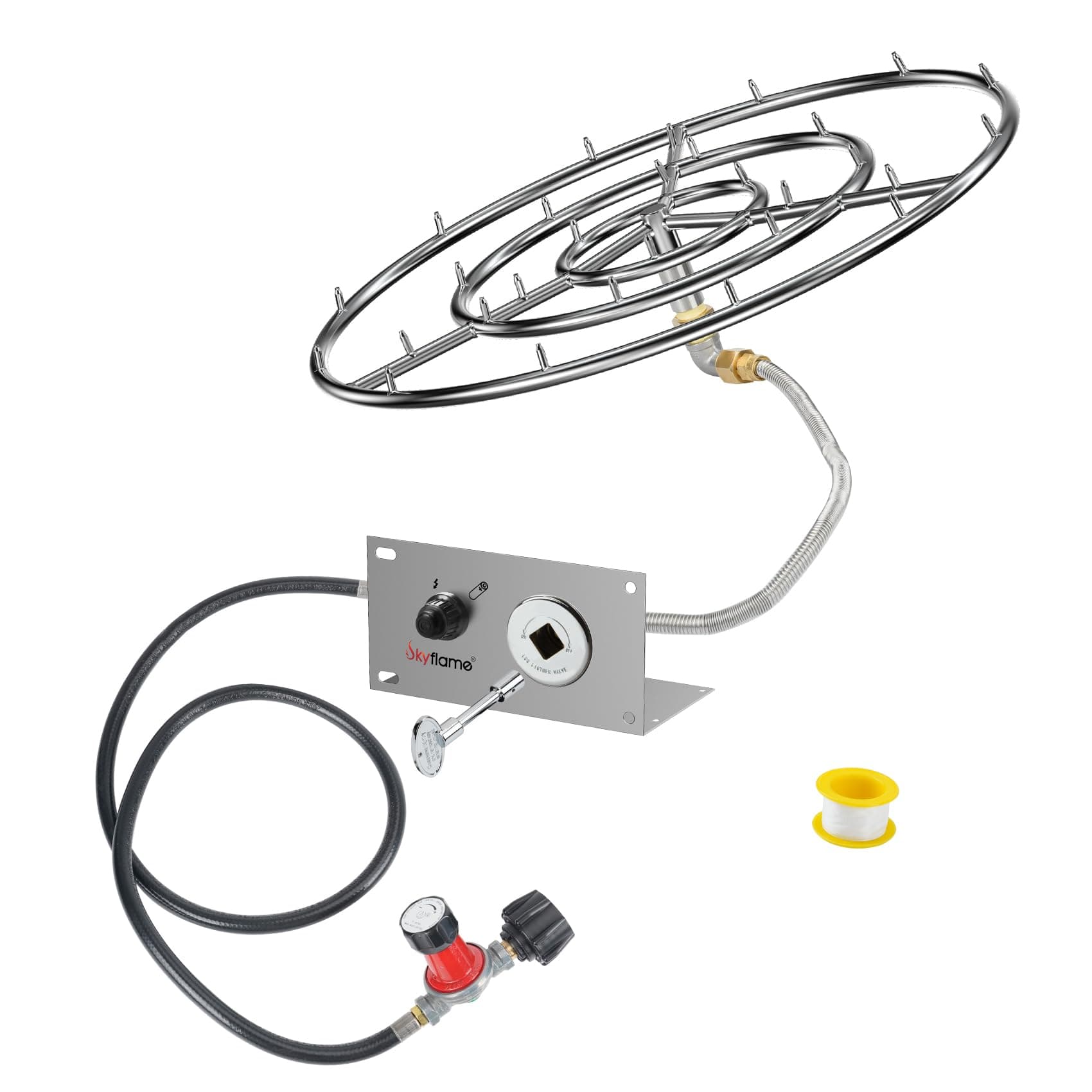 Skyflame 30" Fire Pit Burner Ring Kit, All-in-One Propane Installation Kit, Including Round Jet Burner Ring, Connection Hose with Regulator and Ignition Kit, Great for Indoor or Outdoor Fire Table