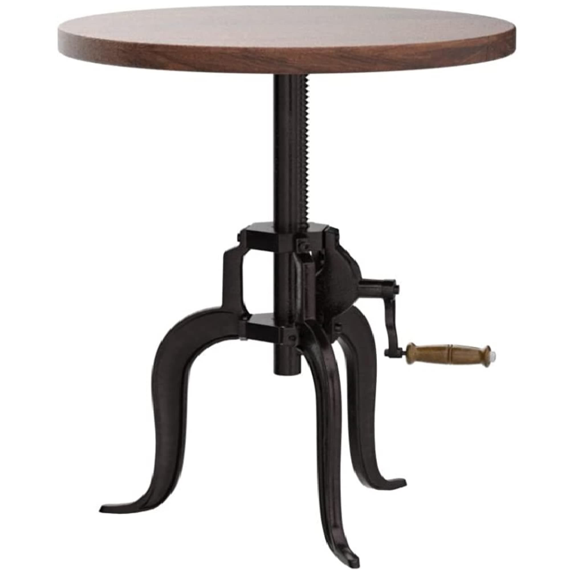 NACH Solid Mango Wood/Cast Iron Kai Adjustable Crank Side Table, 18" x 1.13" x 18-27", Black, CC-1816