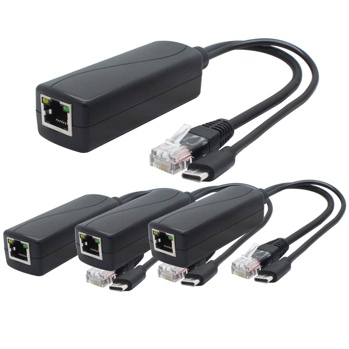 ANVISION 4-Pack 5V PoE Splitter, USB Type C, 48V to 5V 2.4A, IEEE 802.3af Compliant, 10/100Mbps