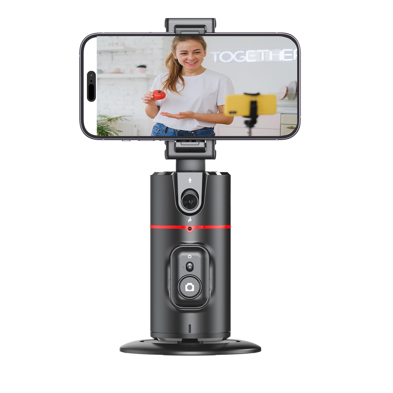 Auto Face Tracking Phone Holder with Remote Control, Foldable 360° Rotation Face Tripod, No App Required, Gesture Control, Phone Tripod for Live Vlog, Video Call