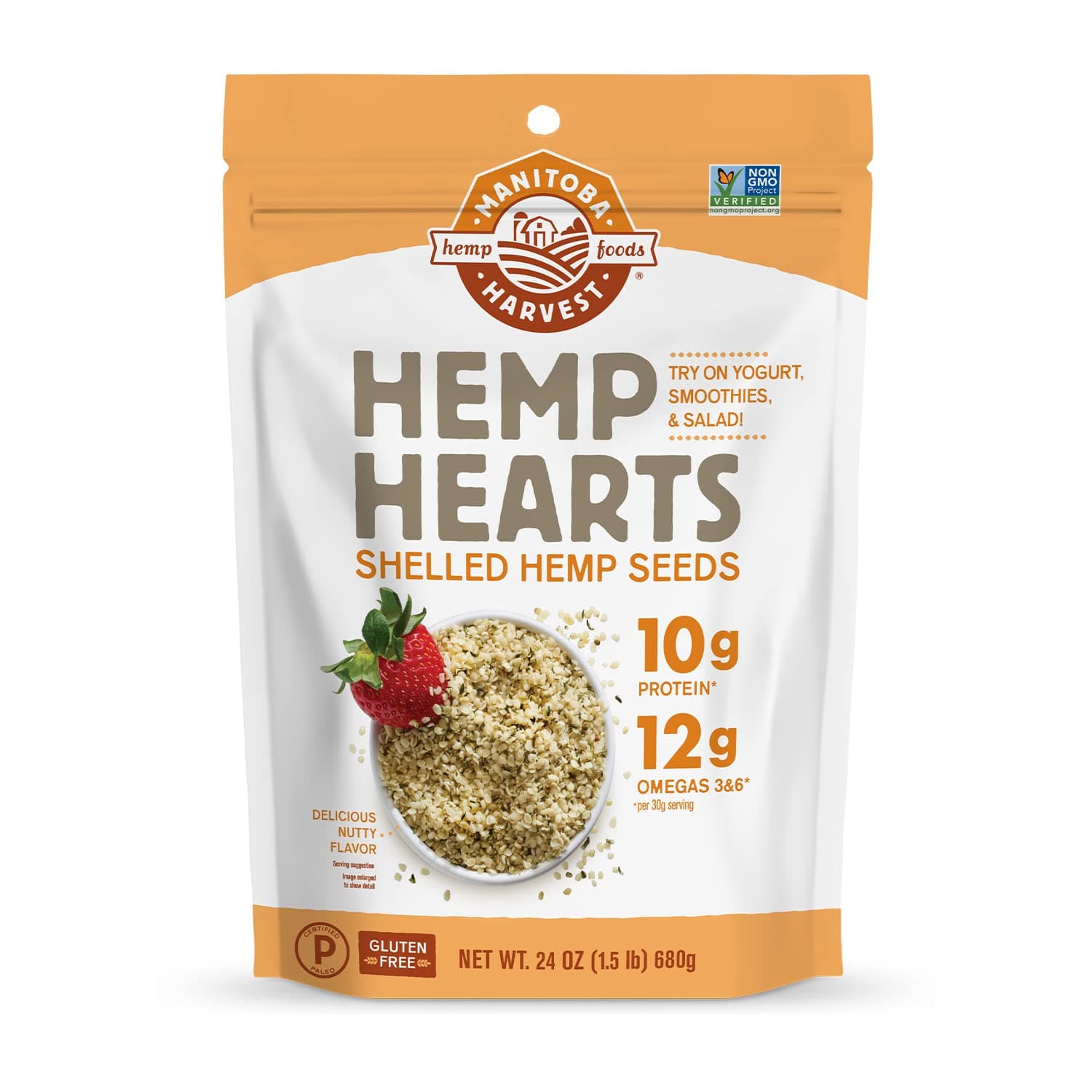 Manitoba Harvest Hemp Hearts, Shelled Hemp Seeds - 24oz - 10g Plant Protein & 12g Omega 3 & 6 per 30g serving - Easy to Digest with 9 Amino Acids - Gluten Free, Non-GMO Project Verified