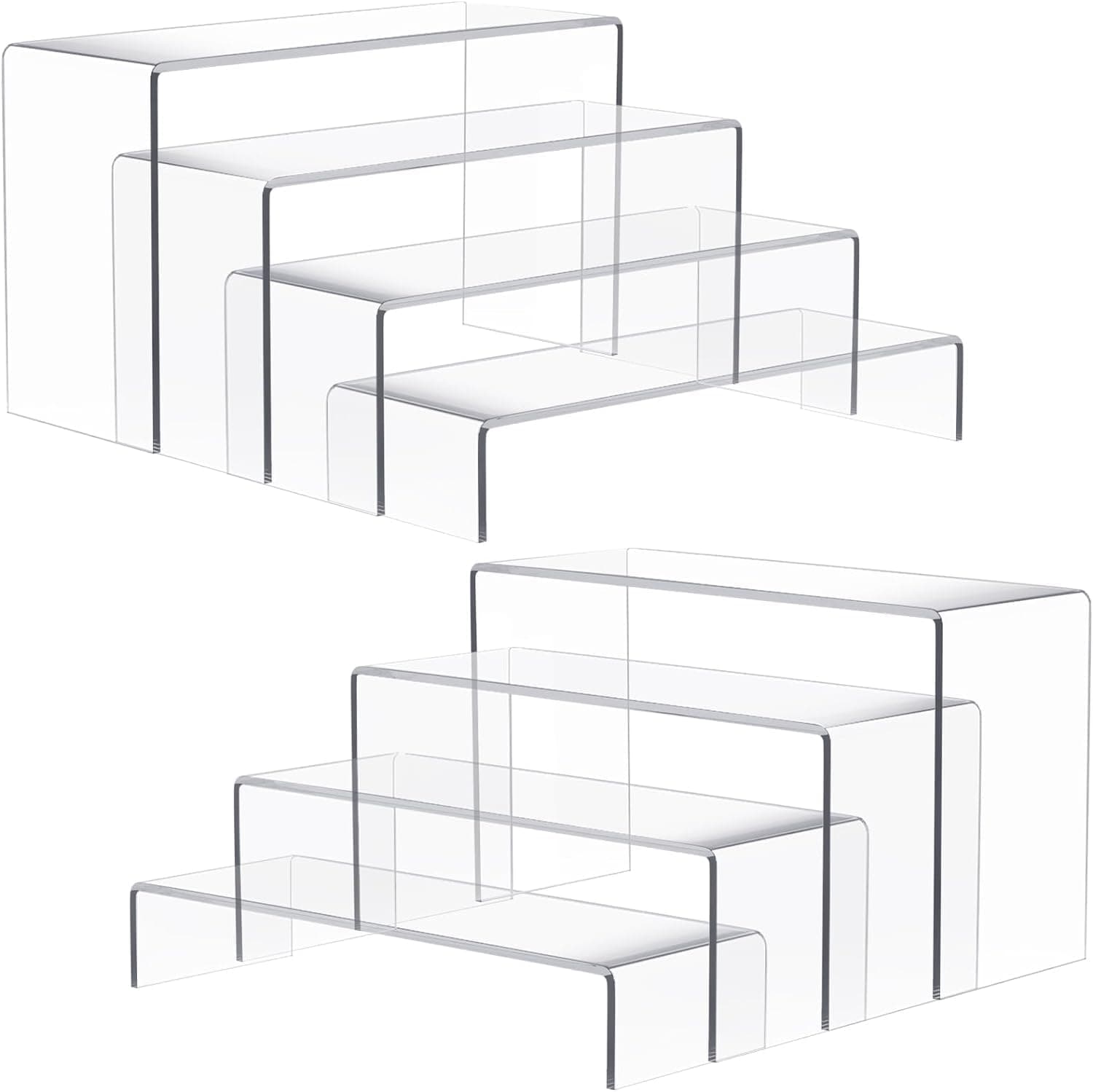 Anglelife 2 Set Acrylic Risers, 8 Pcs Rectangular Clear Acrylic Display Stand, Display Risers Shelf for Retail Desktop Shoe Showcase Jewelry Funko Pop Figures