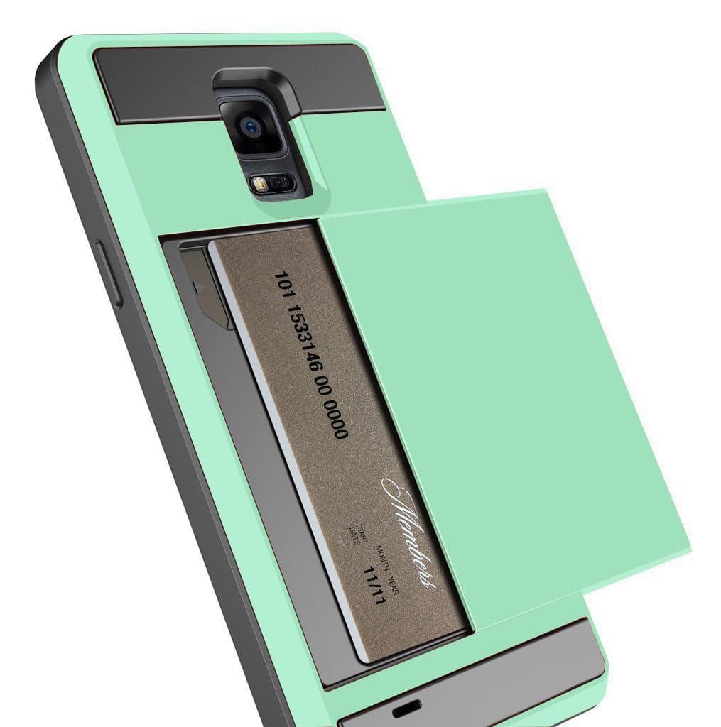 Note 4 Case, Anuck Galaxy Note 4 Wallet case [Anti Scratch][Heavy Duty][Card Pocket] Dual Layer Shockproof [Soft Rubber Bumper] Protective Hybrid Card Case Cover for Samsung Galaxy Note 4 - Mint Green