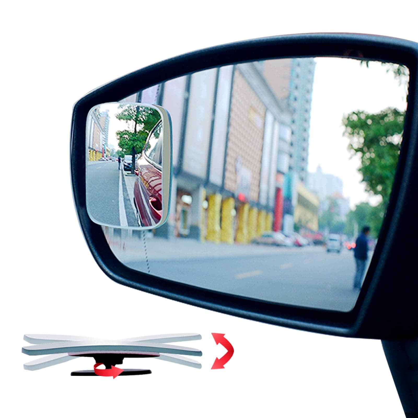Ampper Blind Spot Mirror Rectangular, HD Glass Frameless Stick on Adjustabe Convex Wide Angle Rear View Blind Spot Car Mirror for Car Blind Spot, Pack of 4