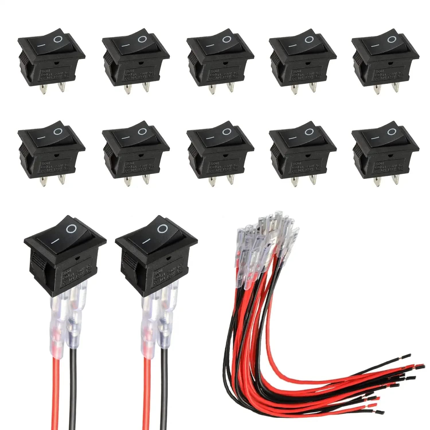 – Mini Rocker Switch T85 KCD1-101 2 Pin SPST Toggle Switch with Wiring Black (10 pcs)