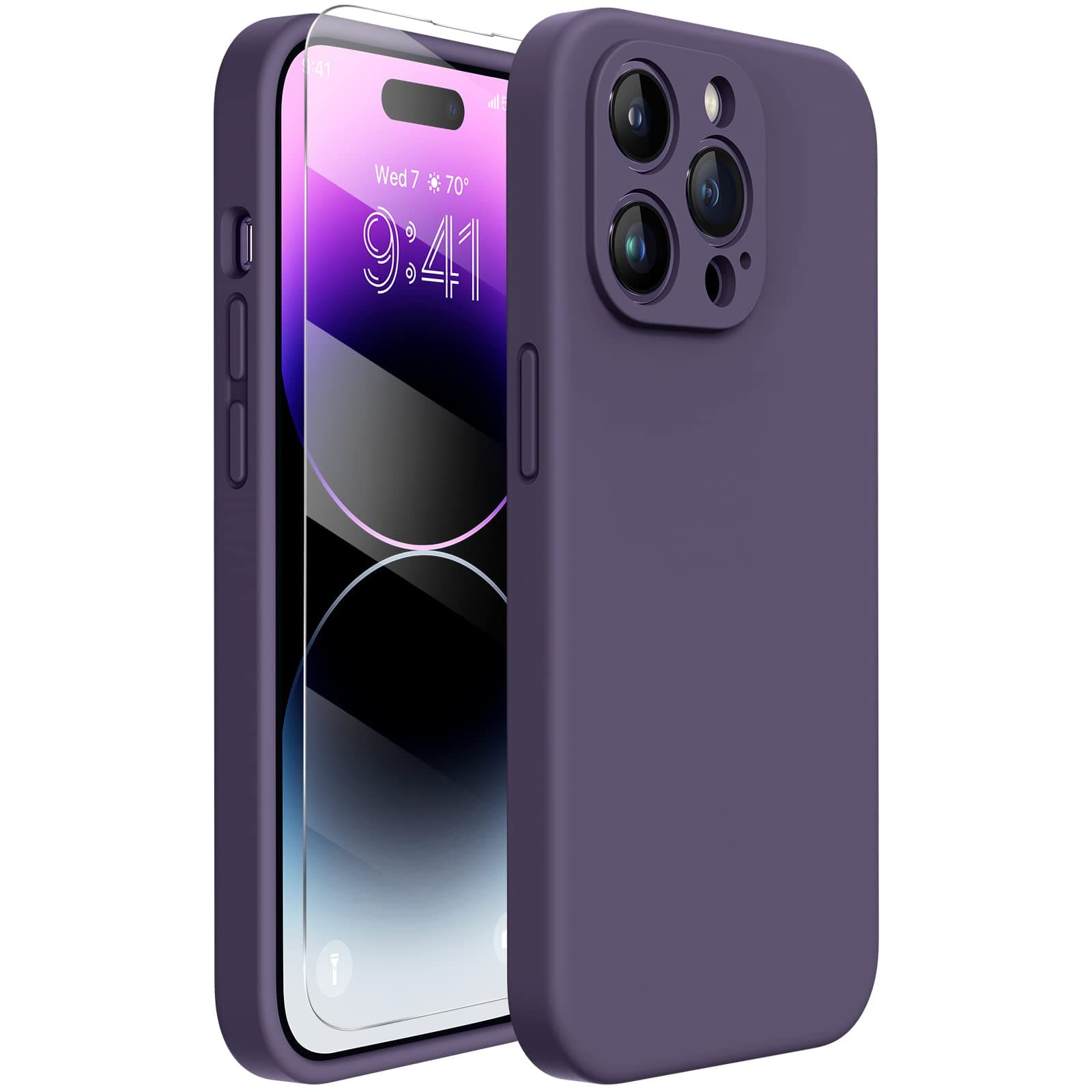 Miracase Designed for iPhone 14 Pro Max Phone Case with Screen Protector,[Upgraded Enhanced Camera Protection],Shockproof Liquid Silicone Case with Microfiber Lining,6.7 inch(Noble Purple)