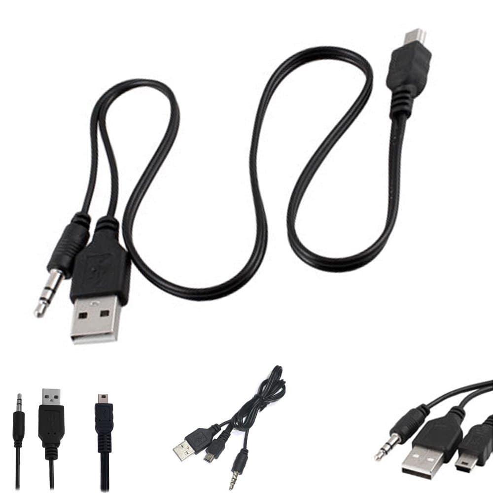 TECHGEAR 2in1 Cable - Mini USB to USB & 3.5mm Aux Standard Audio Jack Connection Cable - Compatible with many speakers, Mp3 Players, Mp4 Players etc