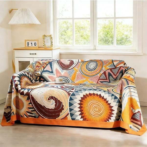Boho Throw Blanket for Sofa, 100% Organic Cotton Sofa Throws Large 2 3 Seater, Extra Large Throws for Settees Armchair Couch, Double Bed and Bedspread (Colroful, 60''×80'')