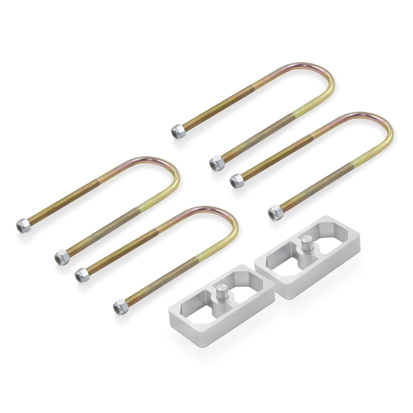 Universal Leaf Spring Lowering Block Kit, 1 Inch, 2-1/2" Wide, 5" Long, Zinc-Plated U-Bolts, Premium Steel Construction for Long-Lasting Finish
