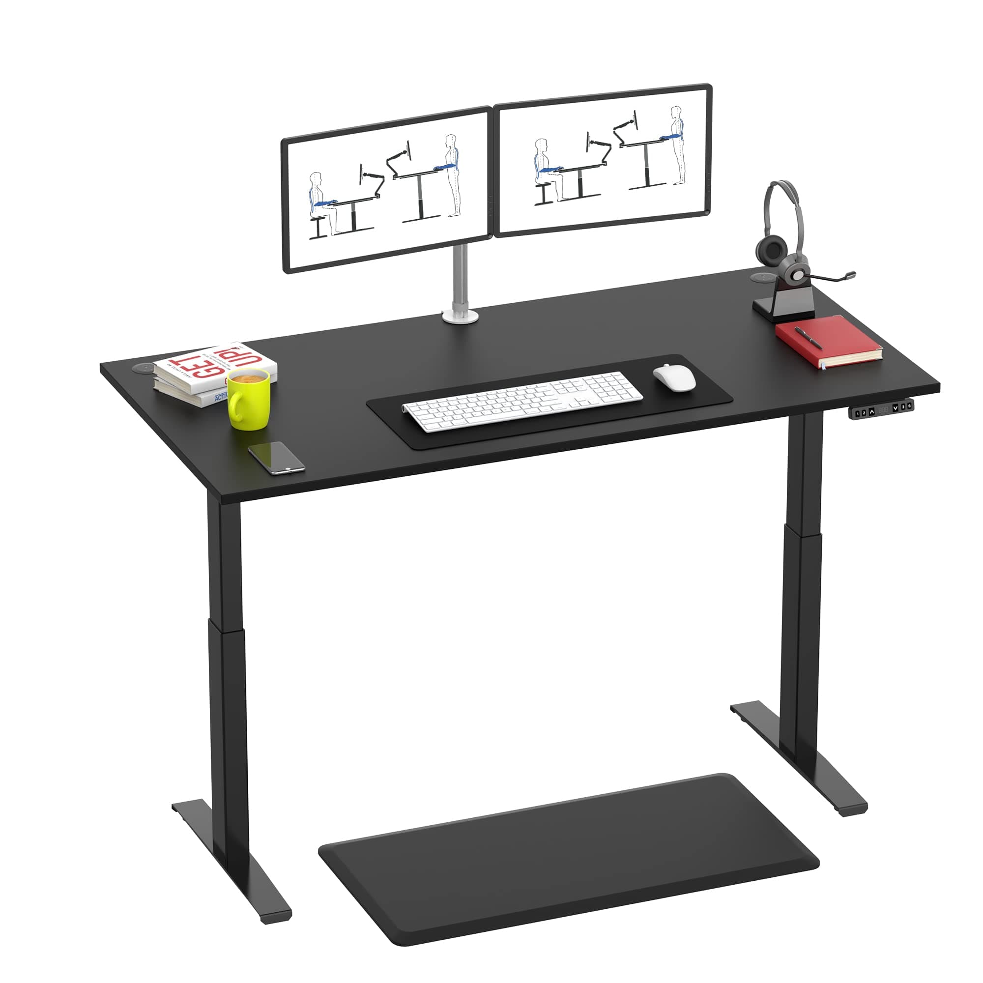Yo-Yo DESK PRO 2 : FREE Mat & Memory Switch/SAVE £135. Premium Quality Executive Standing Desk-Standard Height Adjustable Steel Frame | (140 X 80 cm, Black Top & Black Frame)