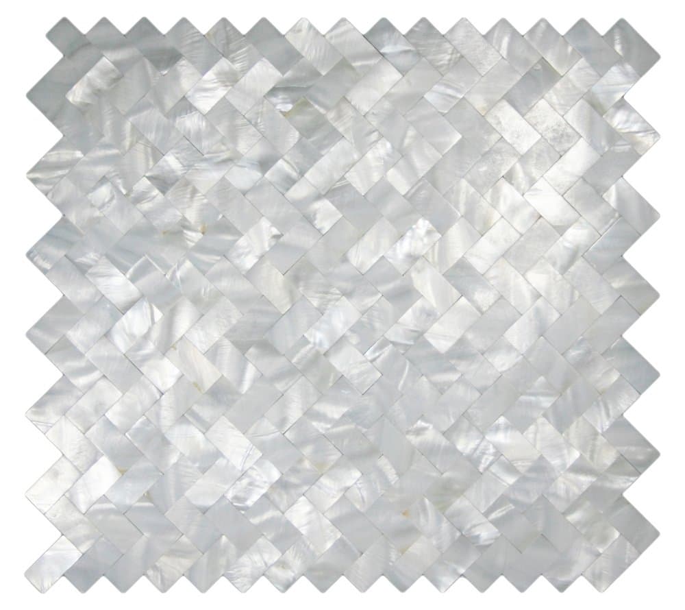 White Groutless Herringbone Pearl Tile 1 Piece