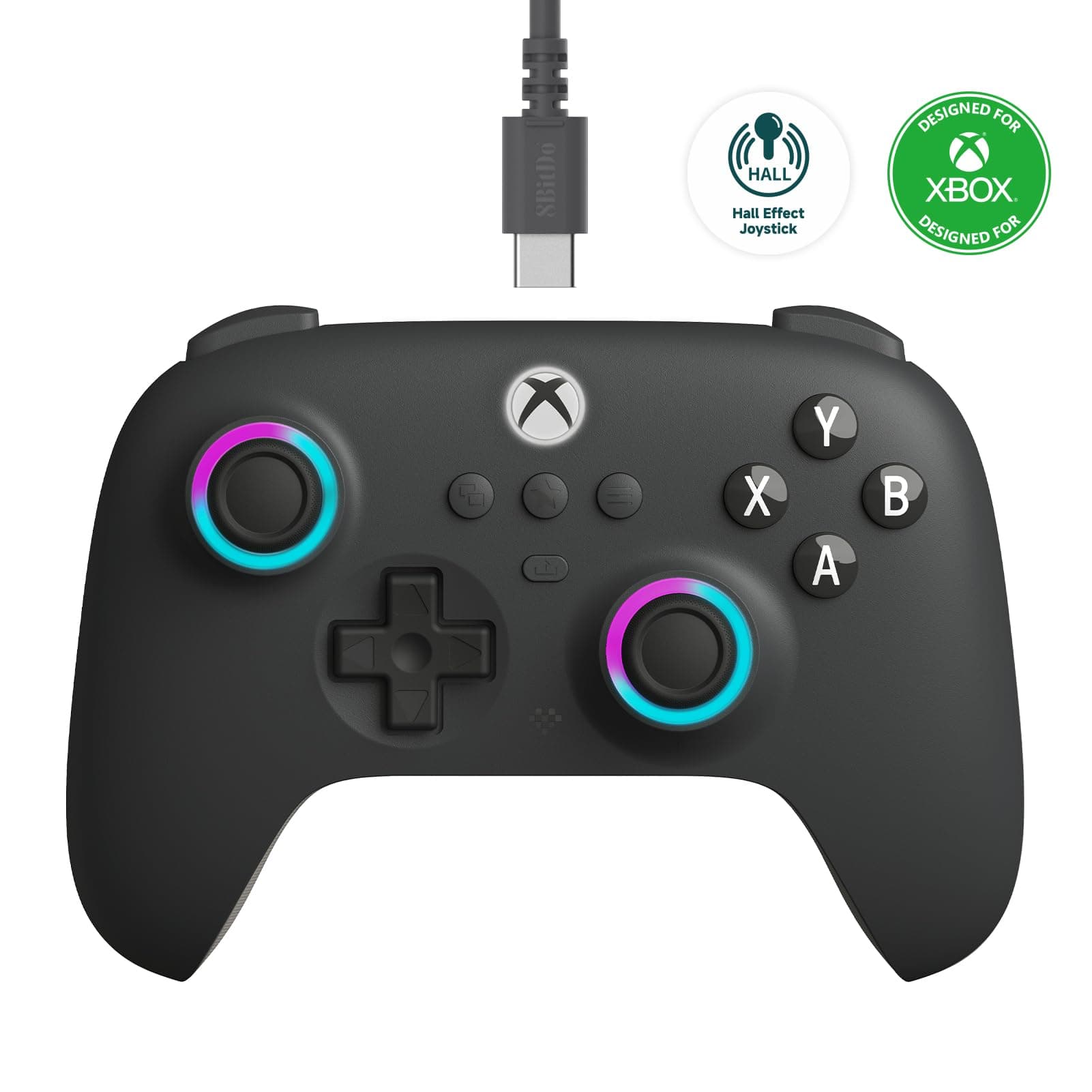 8Bitdo Ultimate C Wired Controller for Xbox, RGB Lighting Fire Ring and Hall Effect Joysticks, Compatible with Xbox Series X|S, Xbox One, Windows 10/11 - Officially Licensed (Dark Gray)