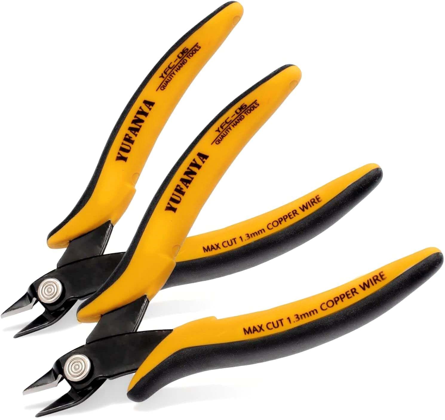 2pcs Wire Cutters,Micro Flush Cutters,Electrical Wire Cutters,Cutting Pliers,Flush Pliers Diagonal Side Cutters Wire Cutter Snips with Soft Grip for DIY Craft and Jewelry(Yellow)