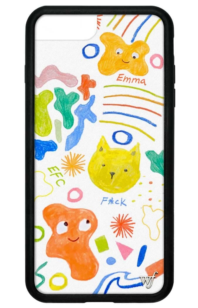 Wildflower Cases - Emma Chamberlain Case, Compatible with Apple iPhone 6/7/8 Plus | White, Orange, Doodle, Collab, Trendy - Protective Black Bumper, 4ft Drop Test Certified, Women Owned Small Business