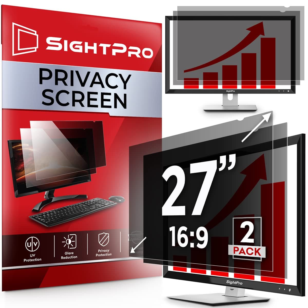 SightPro27 Inch 16:9 [2 Pack] Computer Privacy Screen Filter for Monitor - Privacy Shield and Anti-Glare Protector