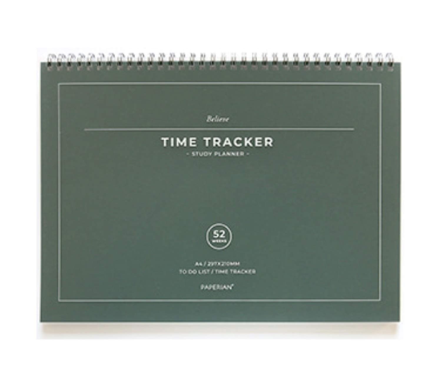 Paperian Believe Time Tracker - A4 Size Wirebound Undated Learning Planner/To Do List/Diary Pine Green