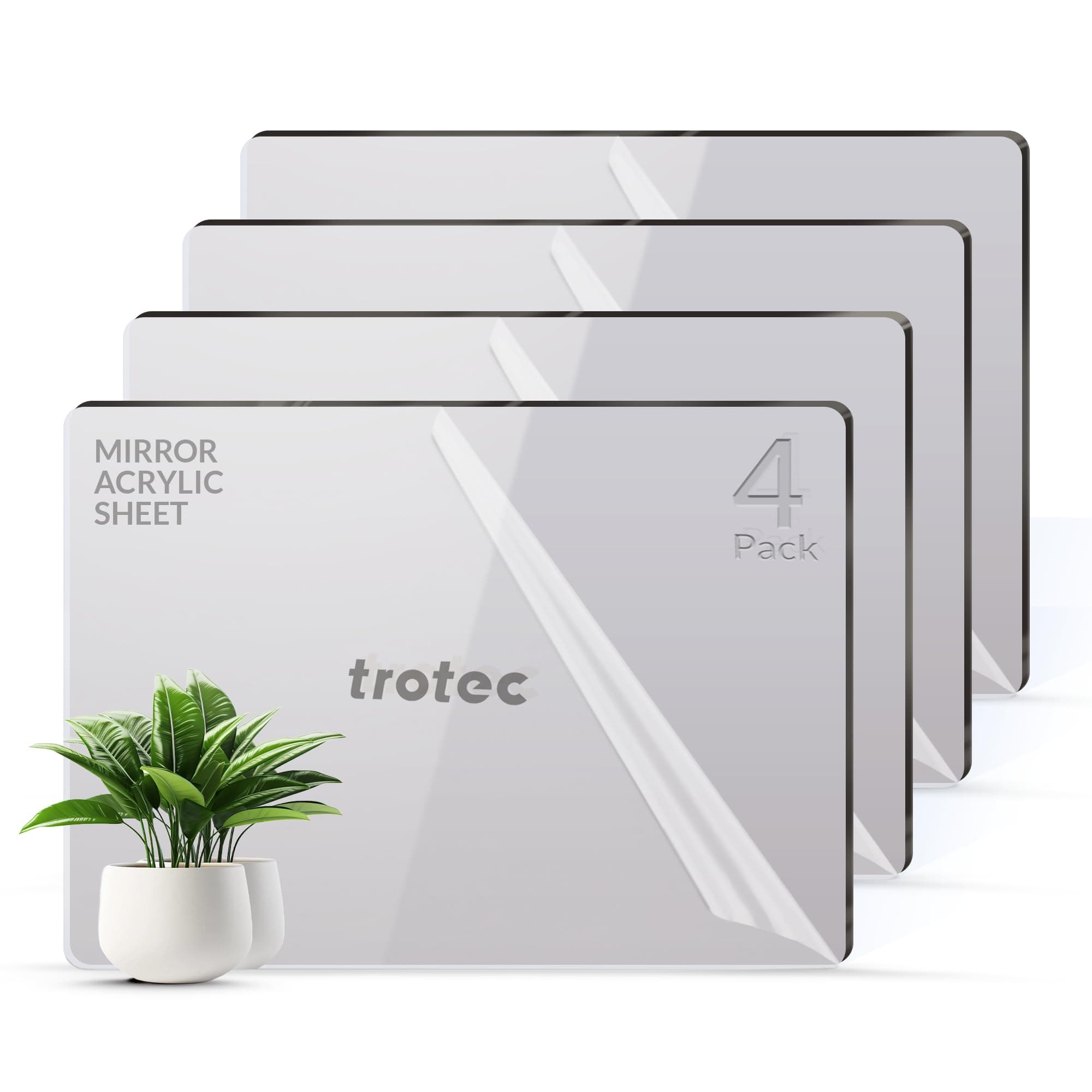 - 4-Pack Metallic Grey Mirror Acrylic Sheets 23.75" x 11.75", Perfect Alternative to Real Glass, Ideal for Laser Engraving, Interior Displays, Wall Decorations - Compatible with Glowforge & Rotary