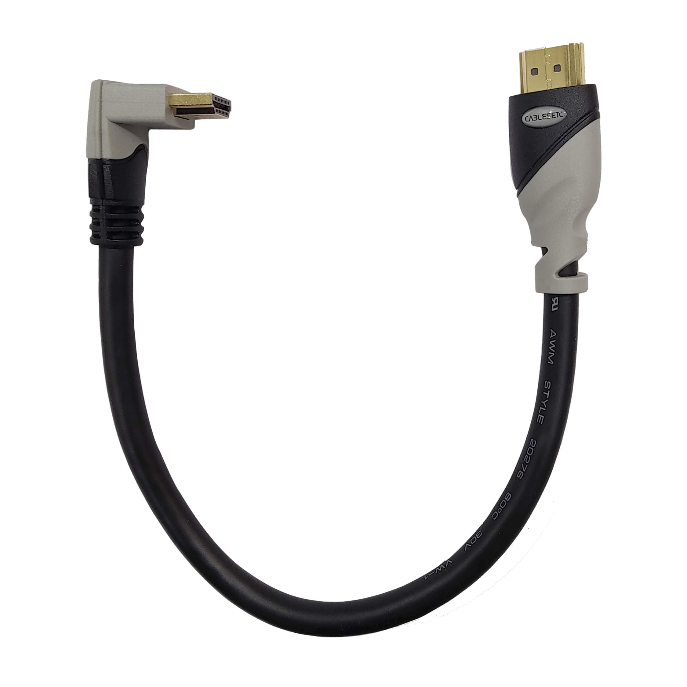 HDMI 2.0 Right Angled Double Molded HDMI Cable Black Grey 30 cm for DVD Player, LCD TV, MONITOR, CCTV, LAPTOP