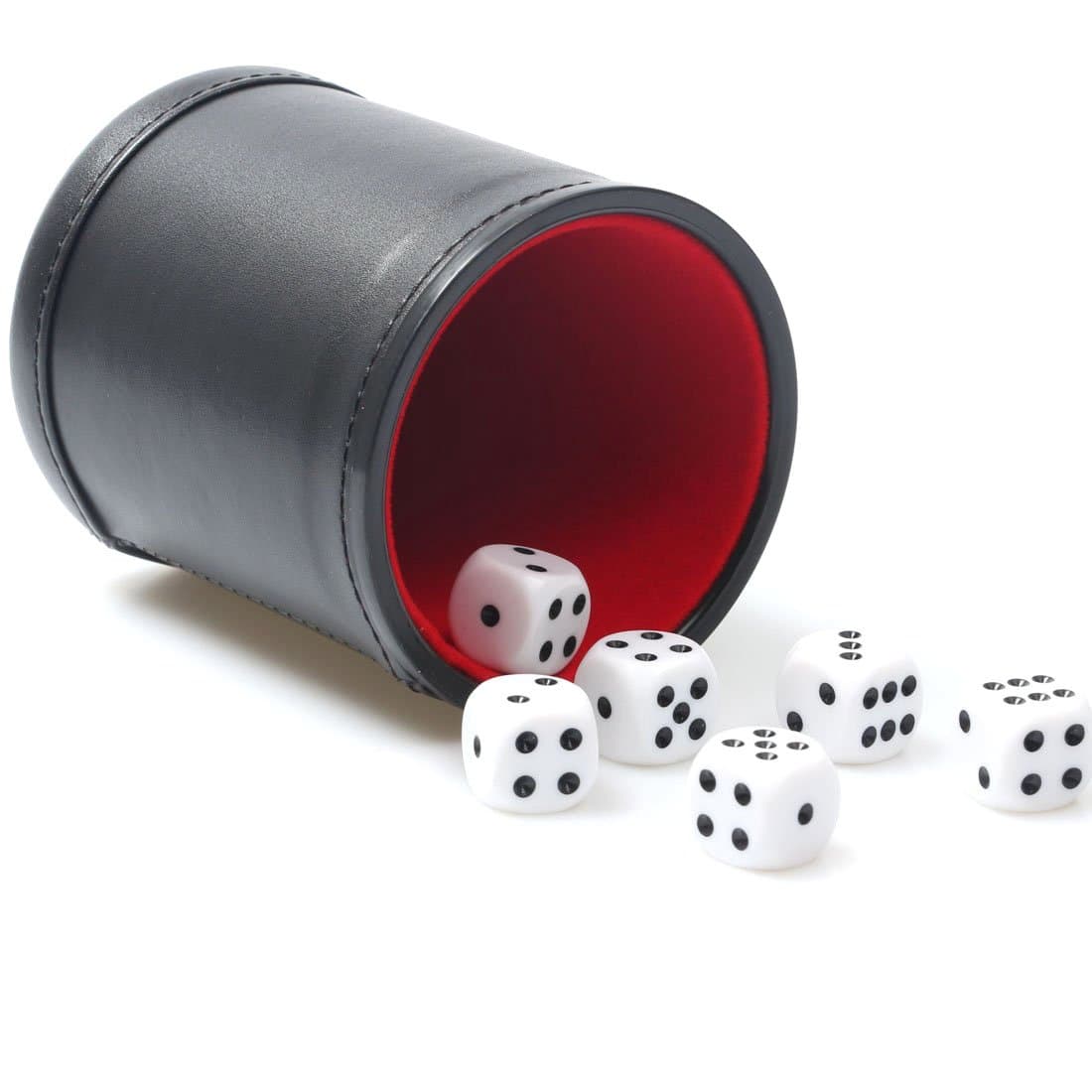 - Felt Lined PU Leather Dice Cup Set with 6 Dot Dices (Black, Pack of 1)