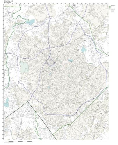 Working Maps Zip Code Wall Map of Charlotte, NC Zip Code Map Laminated