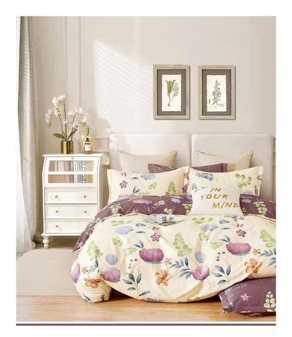 King Size Flat Sheet Set (3-Piece) - Ultra-Soft Microfiber Floral Bedsheet & 2 Pillow Cases - Breathable, Wrinkle-Resistant, Cozy Bedroom Linen