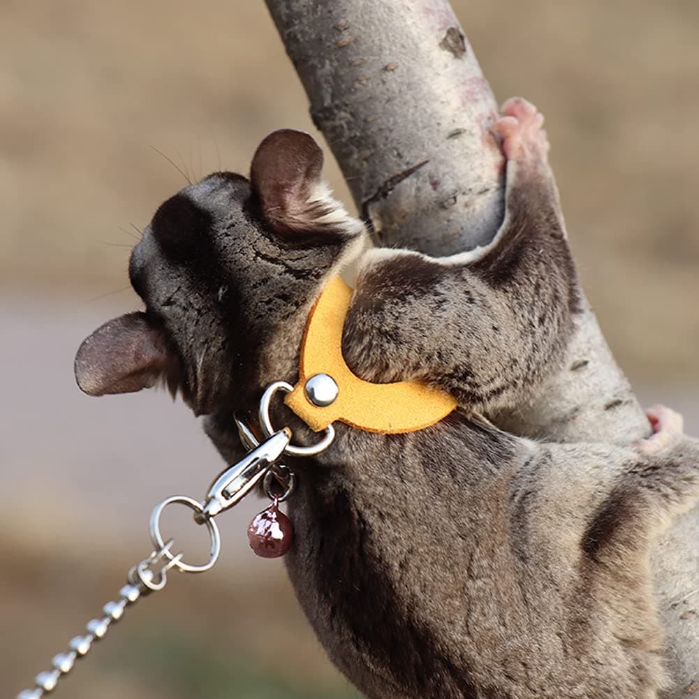 3 Pack Sugar Glider Harness and Leash Set - Adjustable Traction Rope Strap Anti-Biting Chain Rope, Small Animal Training Walking Vest Leash for Sugar Glider Squirrel Hamster Rat Birds Reptile (Yellow)