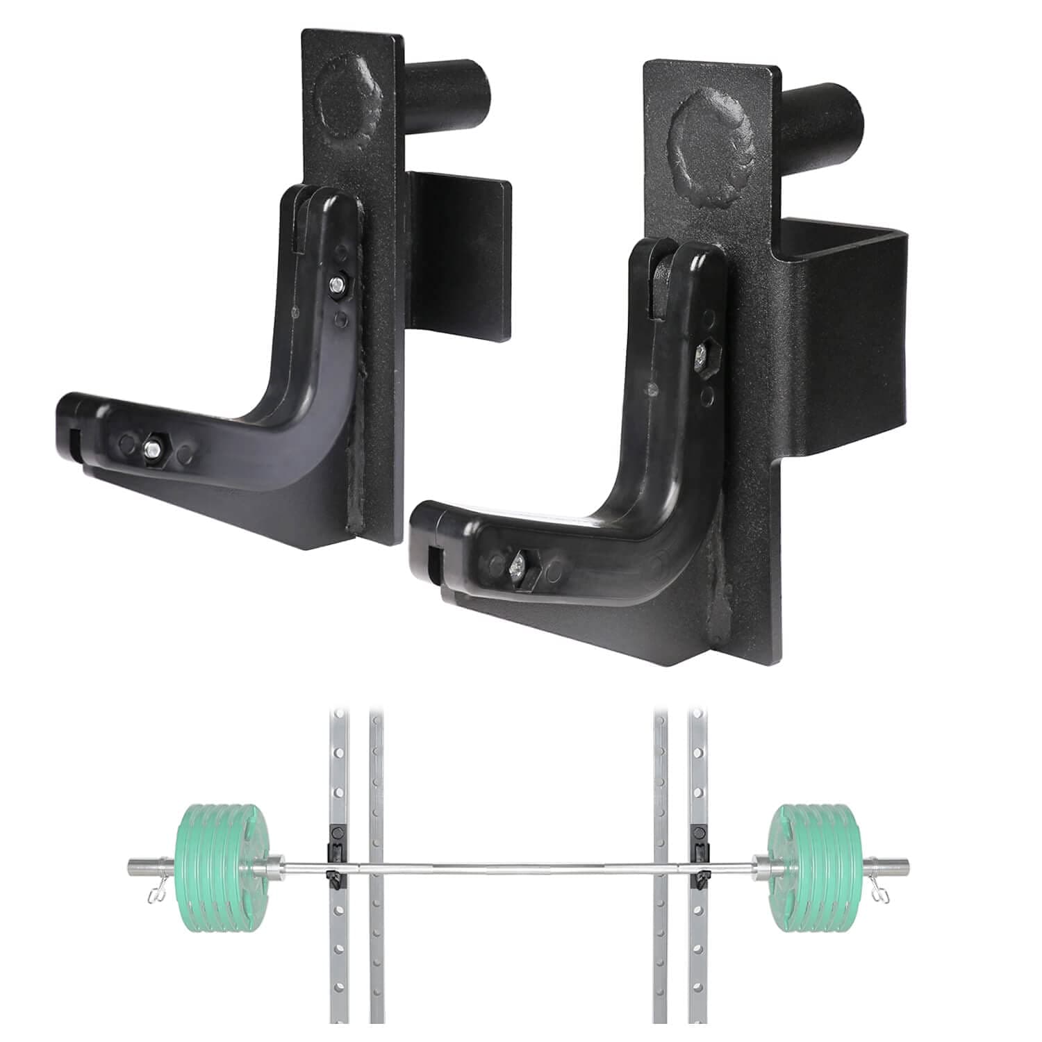 SYL Fitness 2x2 J-Hooks Power Rack Attachment Barbell Holder/Squat Rack Accessories J Cups, Pin Dia Available in 1", 1/2" and 3/4"