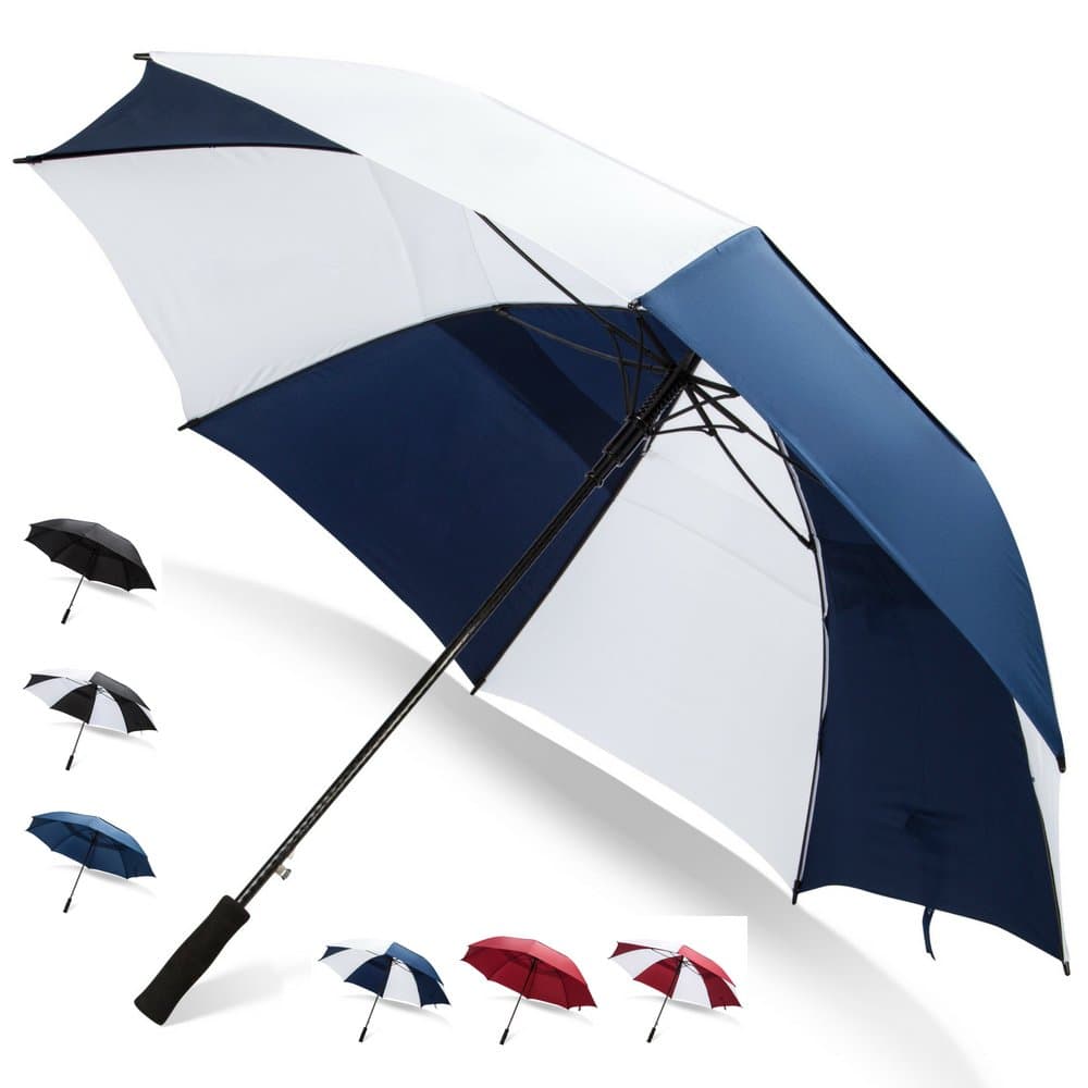 62/68 Inch Automatic Open Golf Umbrella - Extra Large Vented Windproof Waterproof Sturdy Double Canopy