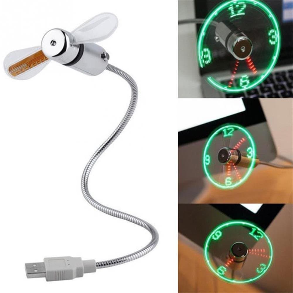 USB Led Fan with Clock, Flexible Mini USB-Powered Cooling Flashing Fan for PC, Laptop Notebook Desktops,Power Bank in Office Room or Camping