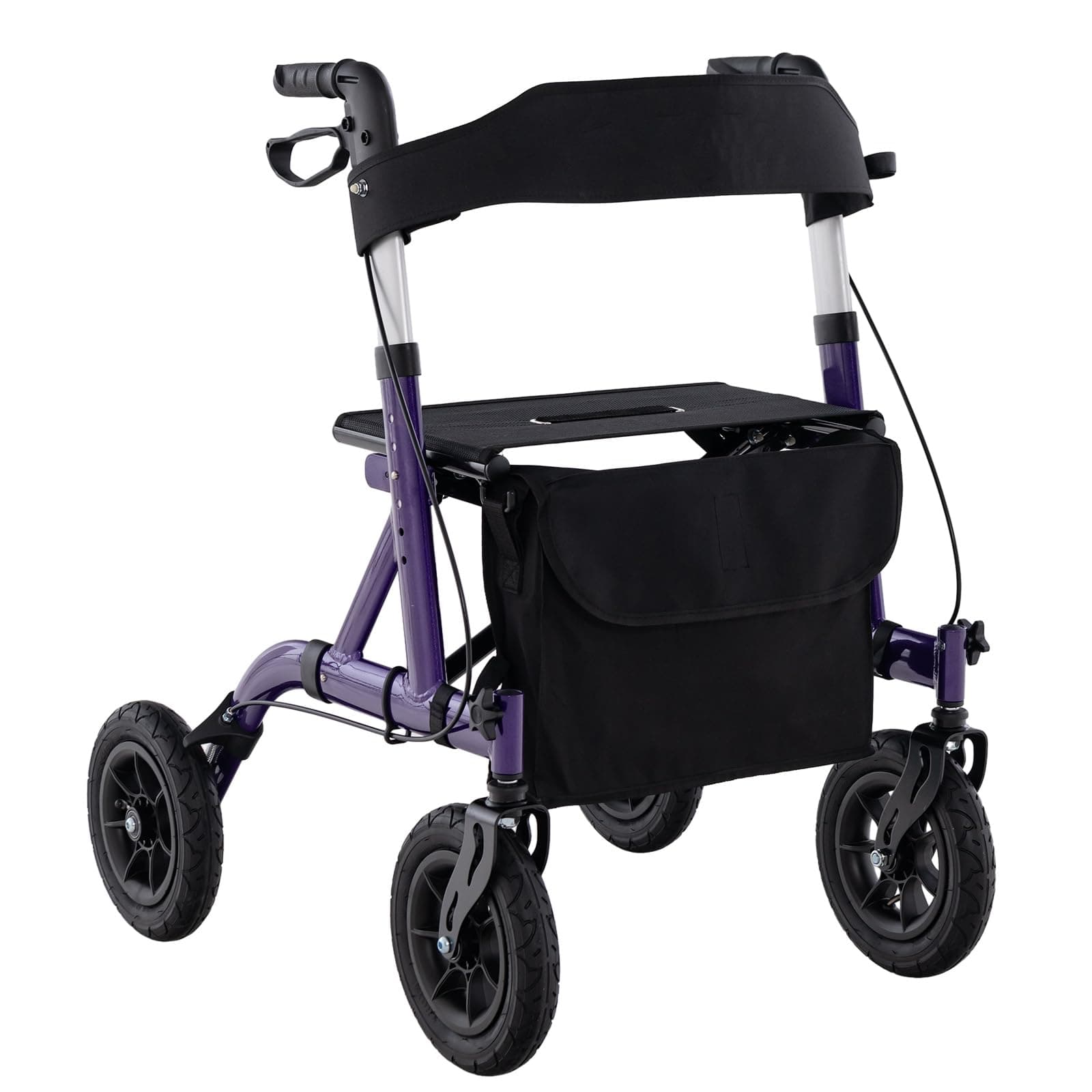 Folding Rollator, Height Adjustable Rolling Walker with Seat, All Terrain Pneumatic Tires and Storage Bag, Lightweight Walking Aid Frame for Elderly & Disabled (Purple, 76 x 63 x 81-94cm)