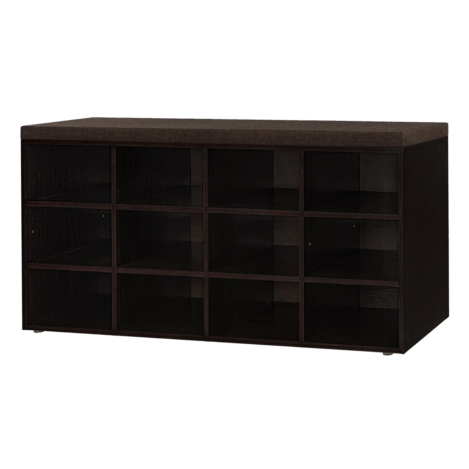 DINZI LVJ Shoe Storage Bench with Cushion, Cubby Shoe Rack with 12 Cubbies, Adjustable Shelves, Multifunctional Shoe Organizer Bench for Entryway, Mudroom, Hallway, Closet and Garage, Espresso