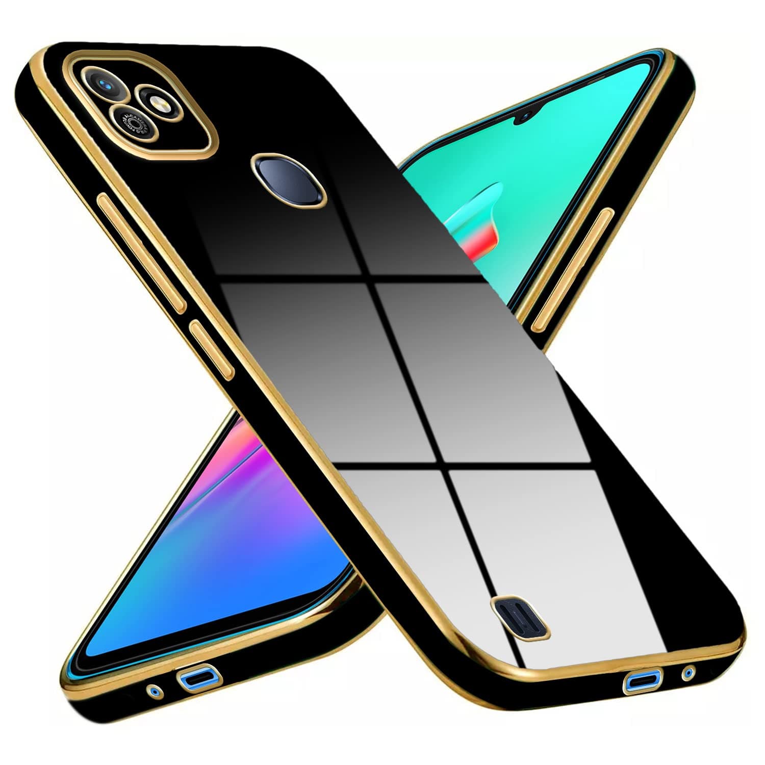 Mr. Case 6D Chrome Back Cover Case for Infinix Smart HD | (Gold Plated Frame | Glossy Backside -Black)