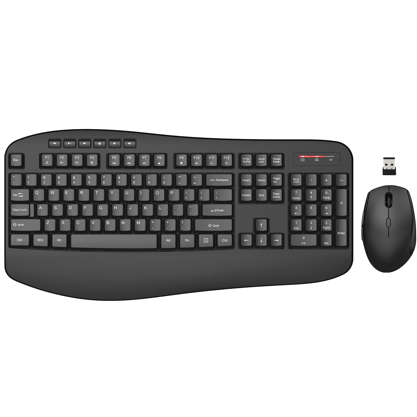 Wireless Keyboard Mouse Combo, EDJO 2.4G Full-Sized Ergonomic Keyboard with Comfortable Palm Rest and Optical Wireless Mouse for Windows, Mac OS PC/Desktops/Laptops (Grey)