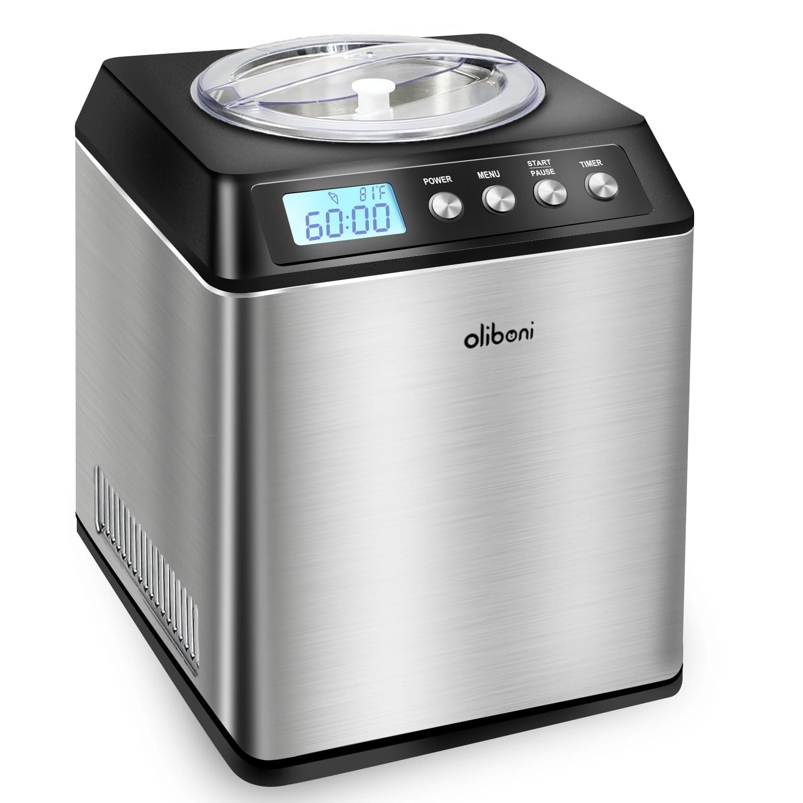2.6 Qt Ice Cream Maker with Compressor, LCD Digital Display & Timer, No Pre-f...