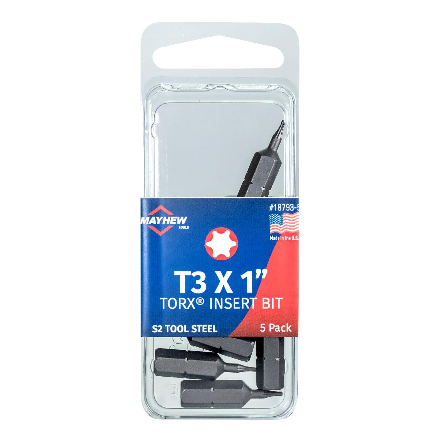 Mayhew Tools 18793-5 Torx Insert Bit, T3 x 1", 5-Pack