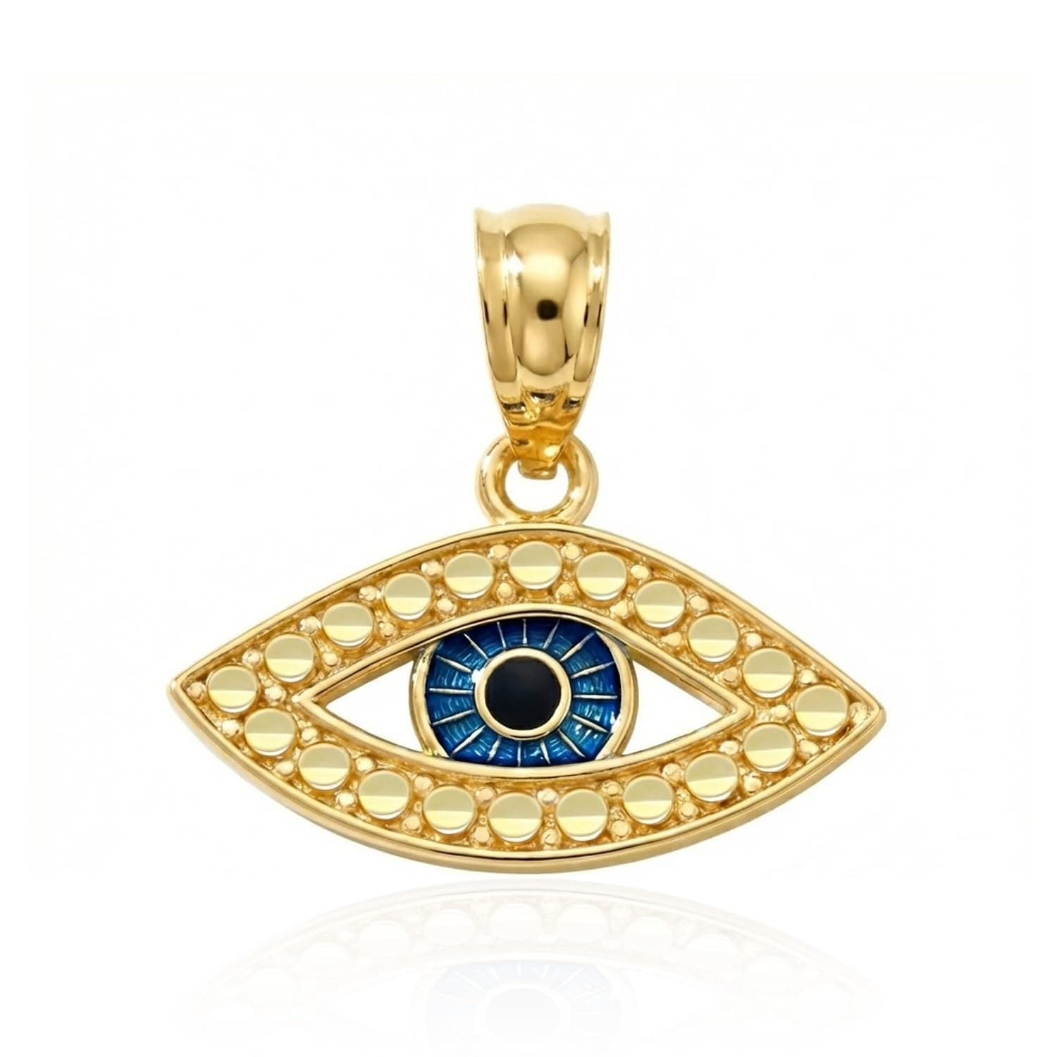 Gold Evil Eye Charm with Enamel - 10 Karat Solid Gold - Evil Eye Protection Pendant