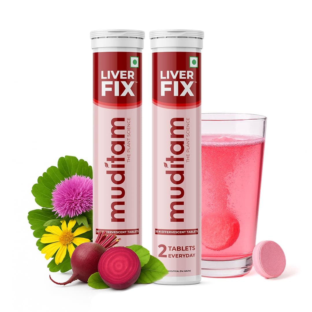 Muditam Ayurveda Liver Fix Effervescent Tablet | Ideal for 20 Days - 40 Tablets | Milk Thistle Capsules for Liver in Effervescent Form