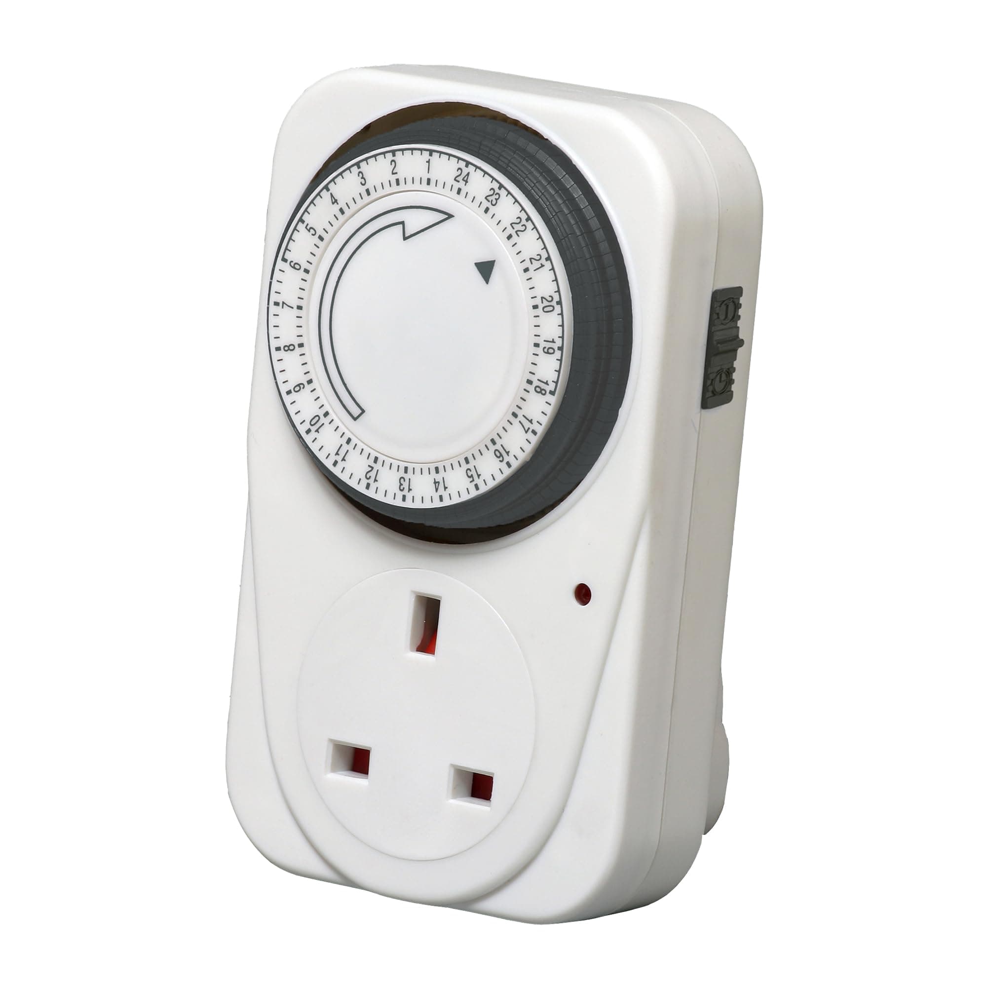 Defender 24 Hour Segment Timer Plug Socket - Programmable Mechanical Timer Switch for Home & Office - Energy Saving UK Plug-In Time Controller - Indoor Socket for Lights, Lamps & Home Appliances
