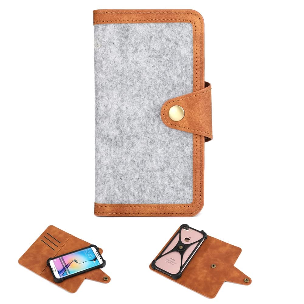 K-S-Trade Protective Case For Doogee S88 Plus Mobile Phone Case + Earphones Compatible With Doogee S88 Plus Protective Cover Felt Cover Pu Leather Light Gray Brown (1x)