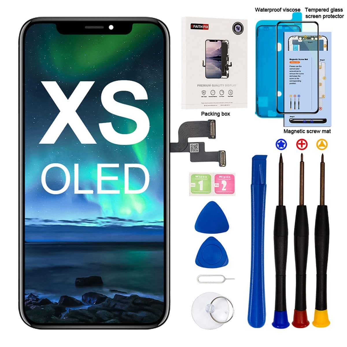 EFAITHFIX for iPhone Xs OLED Screen Replacement [NOT LCD] 5.8 inch Display Digitizer 3D Touch Screen Full Assembly with Repair Tool Kit Waterproof Adhesive Tempered Glass A1920/A2097/A2098/A2099/A2100