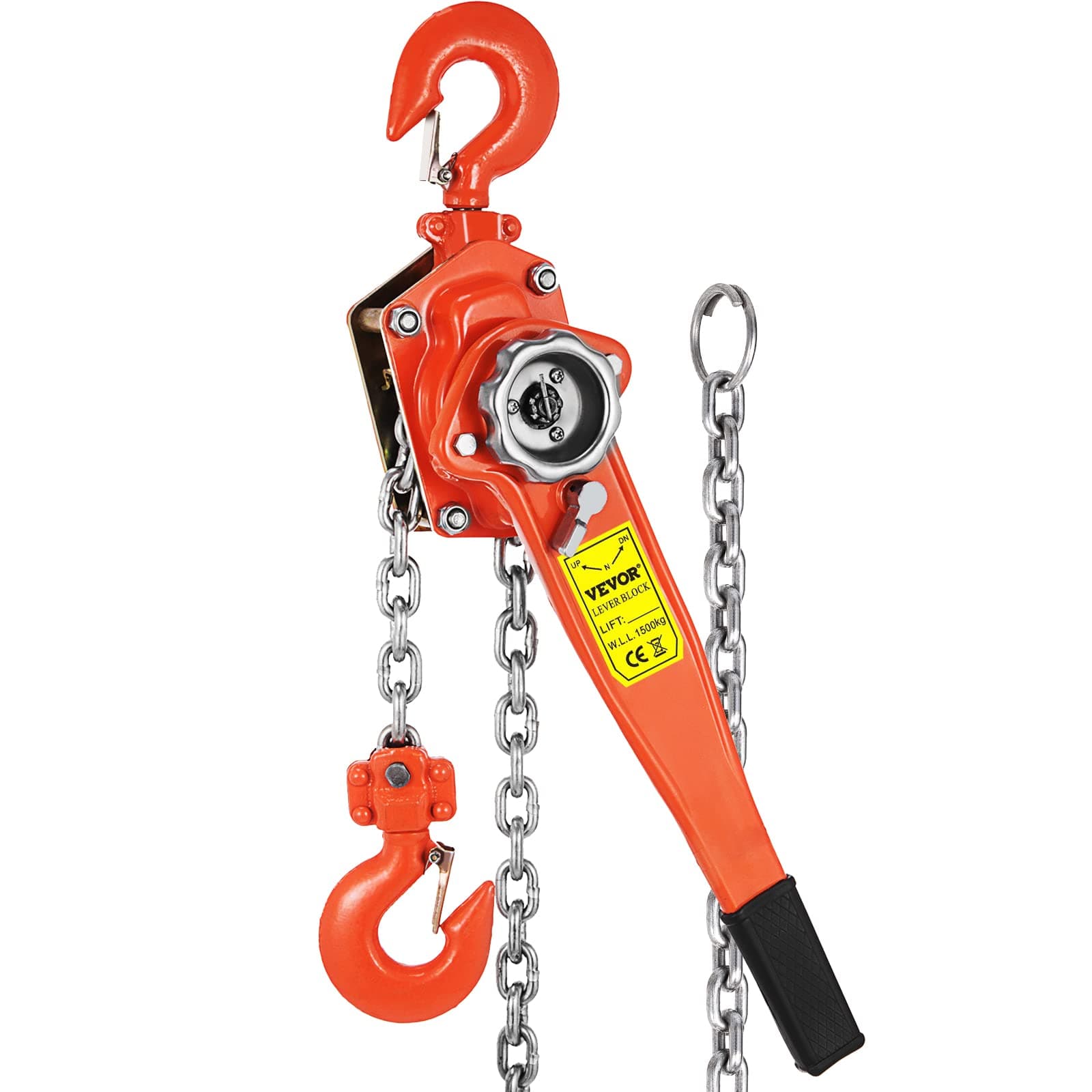 Happybuy Manual Lever Chain Hoist 3300 lbs, Chain Come Along 10 feet, Ratchet Chain Hoist 1-1/2 Ton, Come Along Puller 5/16" Diameter, for Warehouse Garages Construction Zones
