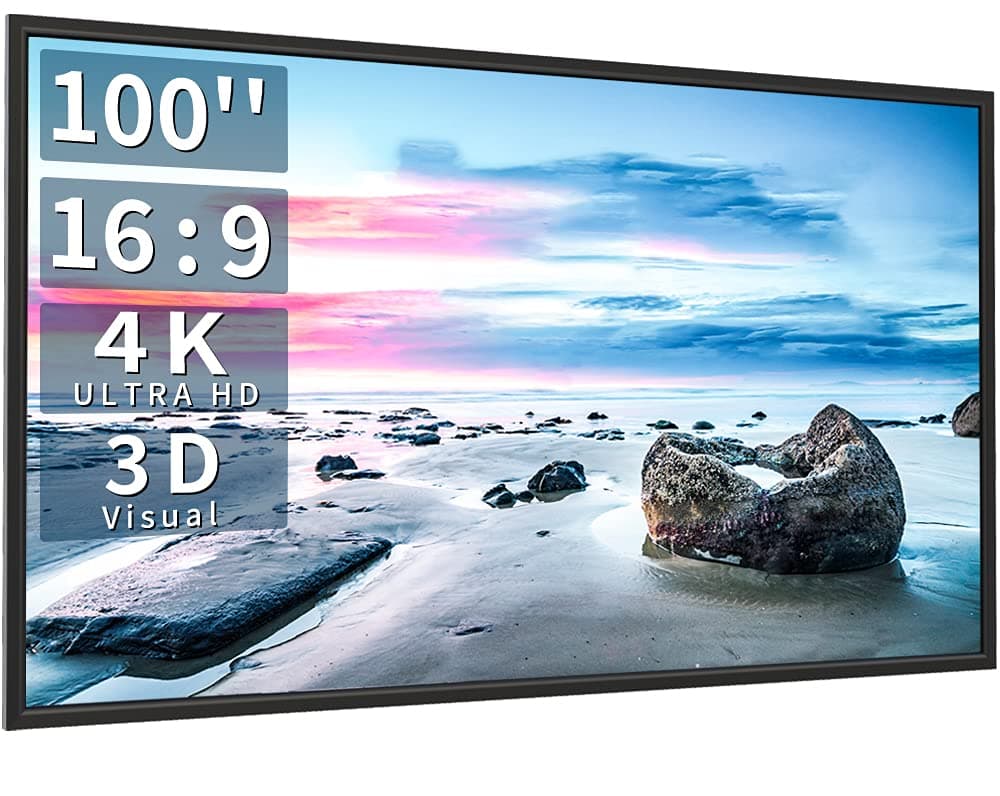 Fixed Projector Screen 100inch with Frame, Projection Screen 100" 16:9 4K Ultra HD Ready Wall Mounting for Indoor Movie Home Theater Cinema Format (6 Piece Fixed Frame) Projector Screen