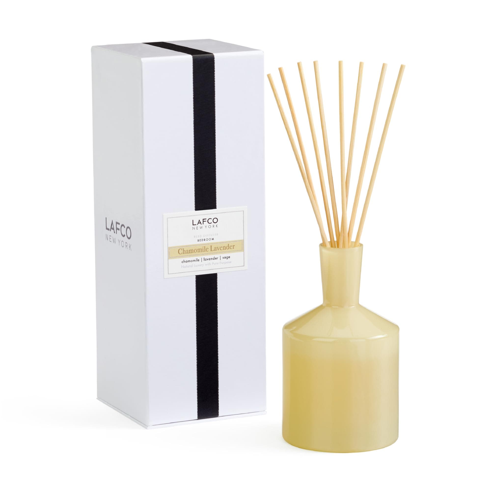Classic Reed Diffuser, Chamomile Lavender - 6 oz - Up to 3 Months Fragrance Life - Reusable, Hand Blown Glass Vessel - Natural Wood Reeds - Made in The USA