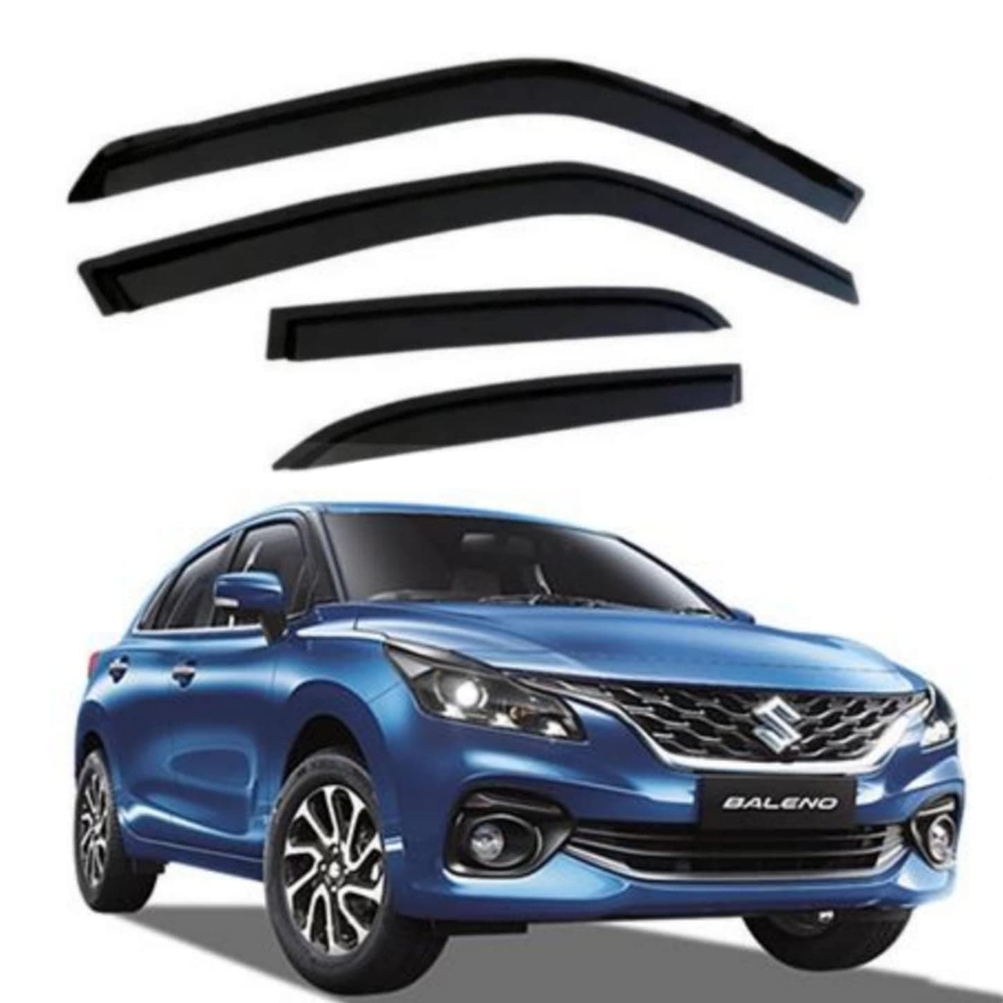 Unbreakable Door Window Visor Wind Rain Guard Deflector Trim for Front & Rear Left/Right Door Visor - Compatible with Maruti Suzuki Baleno (2019-2022)