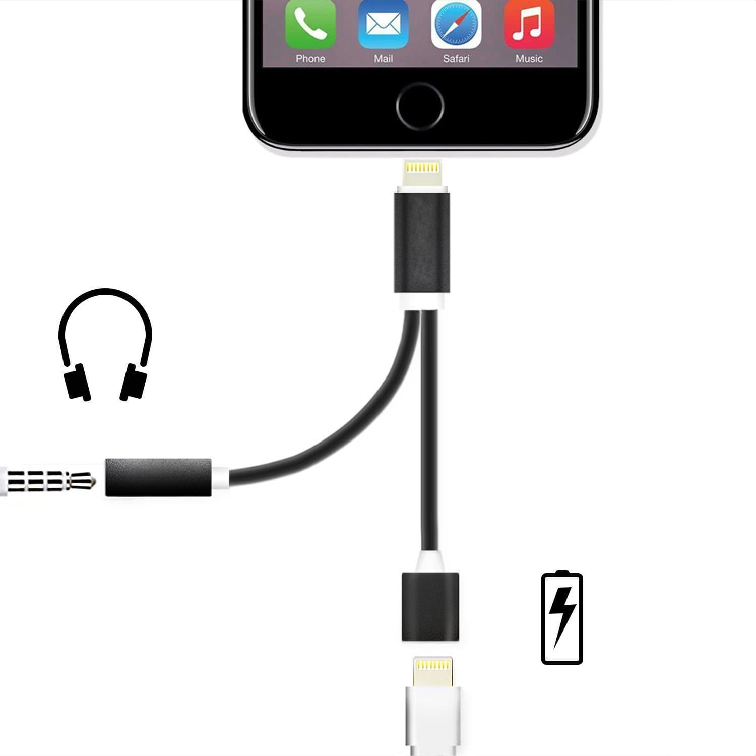 2 in 1 Lightning iPhone 7 Adapter, Cell Connector Lightning Adapter and Charger, Lightning to 3.5mm Aux Headphone Jack Audio Adapter for iphone 7 / 7 plus (Black)