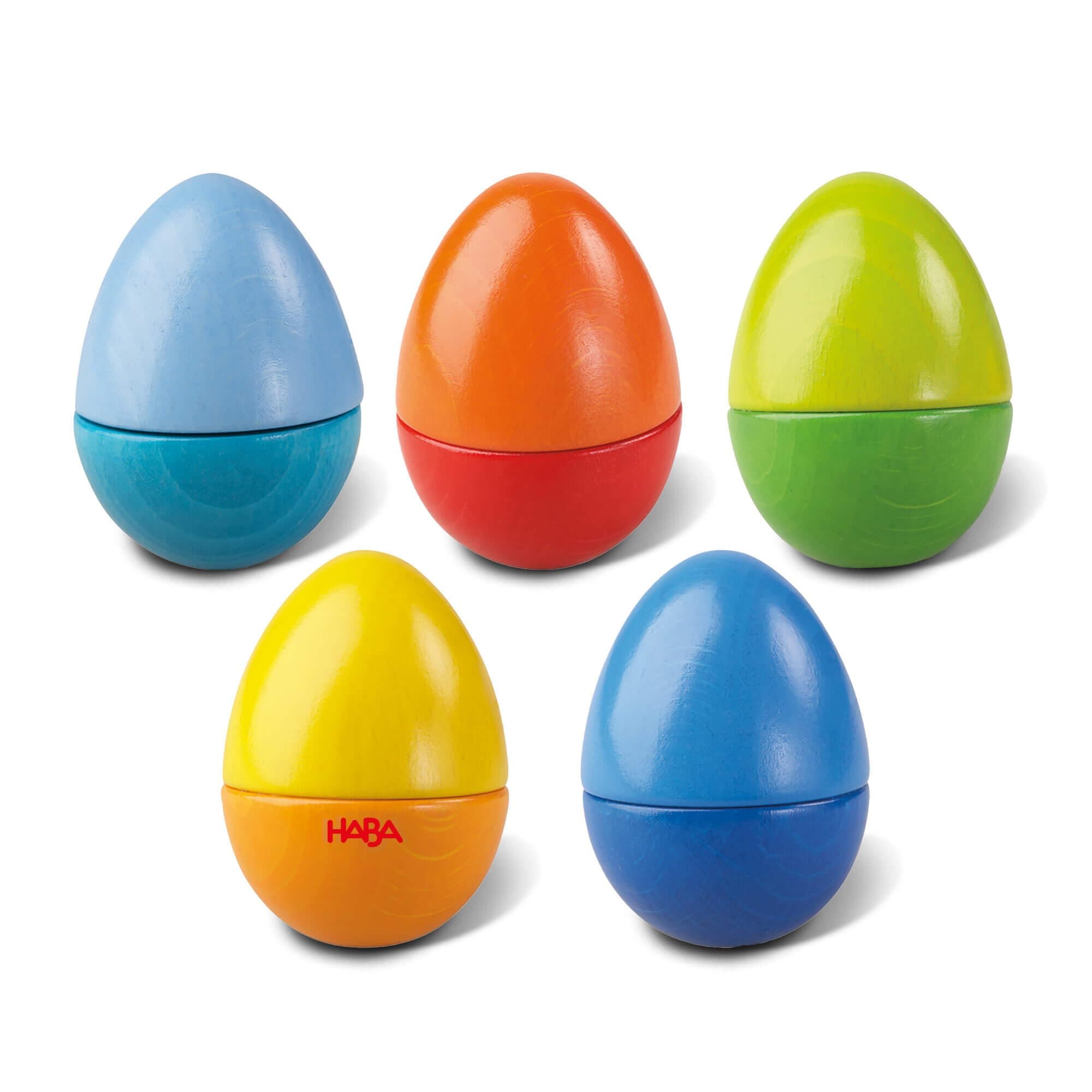 HABA Fun with Sounds Wooden Eggs – Easter Basket Stuffers for Toddlers & Kids – 5 Acoustic Sounds, Montessori Sensory Toys, Easter Gifts, Made in Germany for 2 yrs+